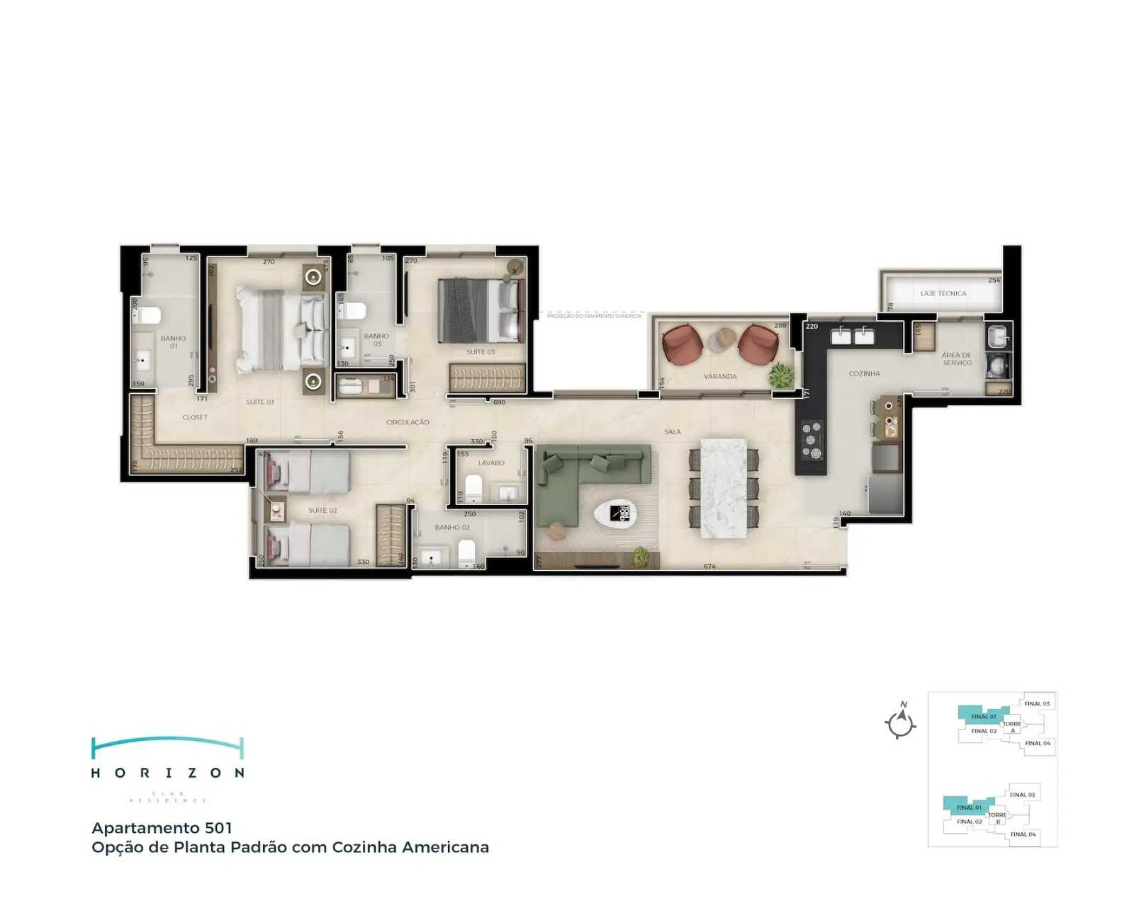 Planta - Horizon Club Residence - Guará II | 3 e 4 quartos | Chaves em setembro de 2027 - Ricardo Passos - Corretor de Imóveis