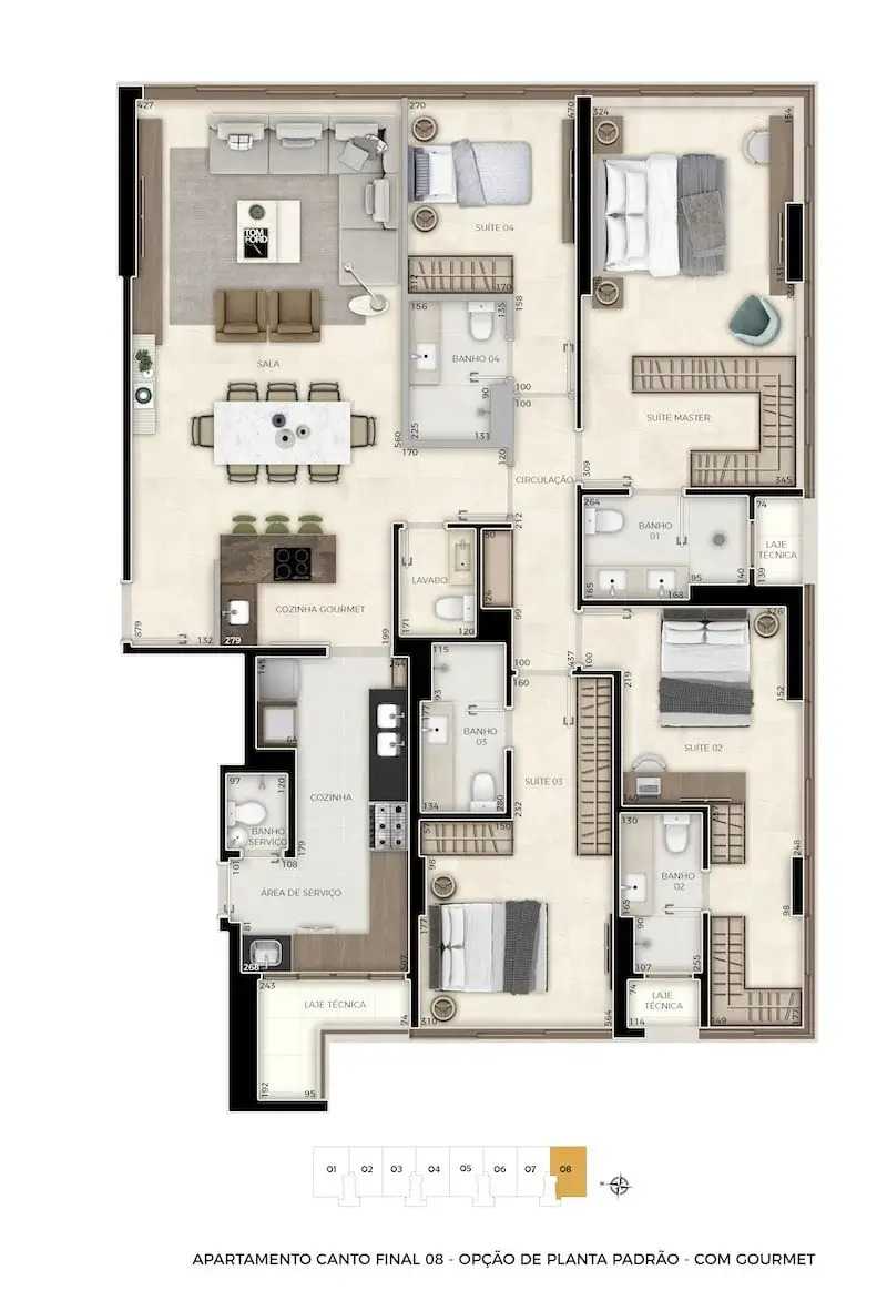 Planta - Parque das Oliveiras - Noroeste | 4 suítes | Chaves em março de 2026 - Ricardo Passos - Corretor de Imóveis